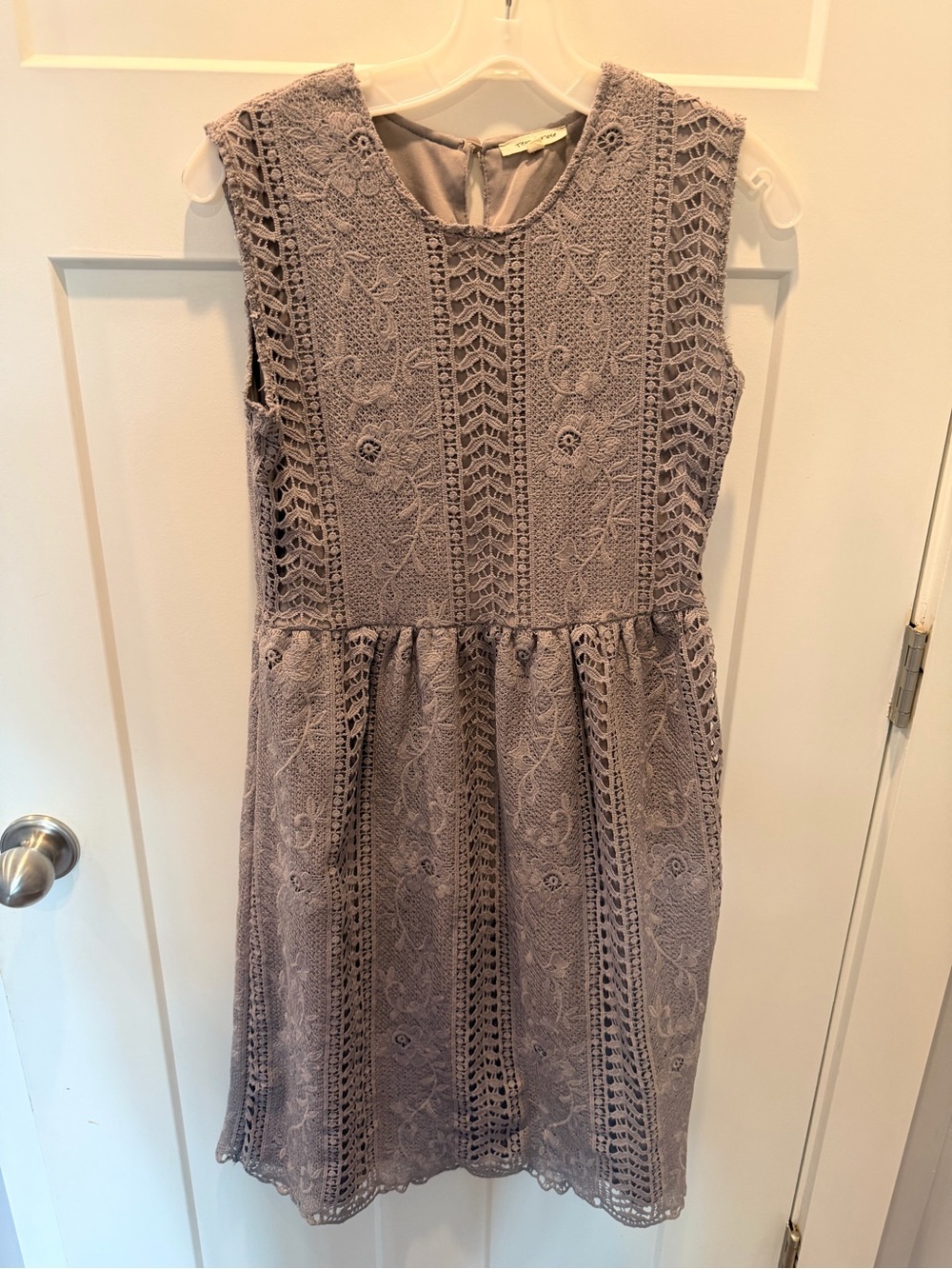 Tea N Rose Small Gray lavender Crochet Lace Fit & Flare Midi Dress